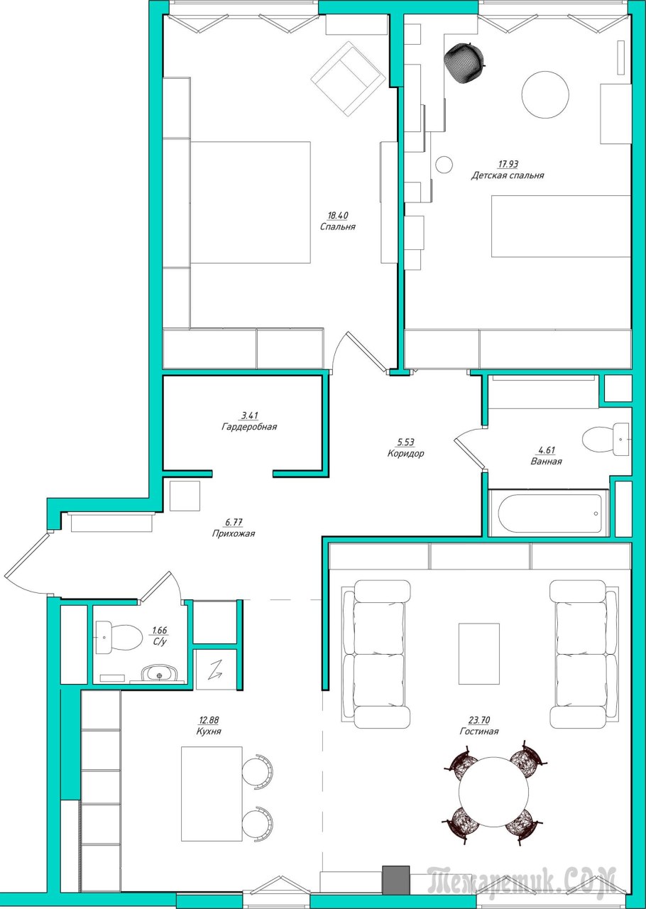 Планировка 3х комнатной квартиры 80кв
