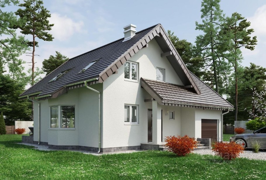 Дом с двускатной крышей и гаражом