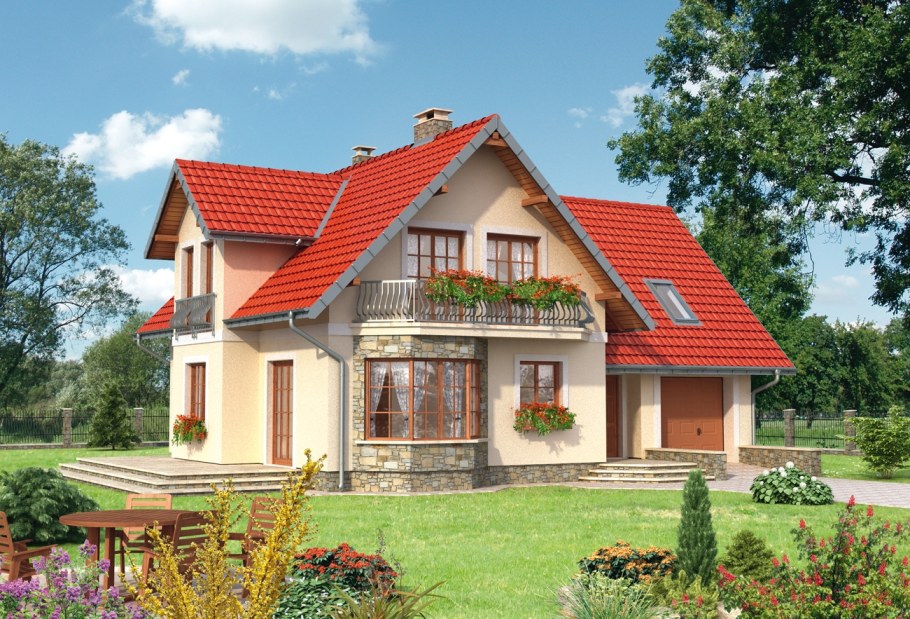 Двухэтажный дом с мансардой и террасой