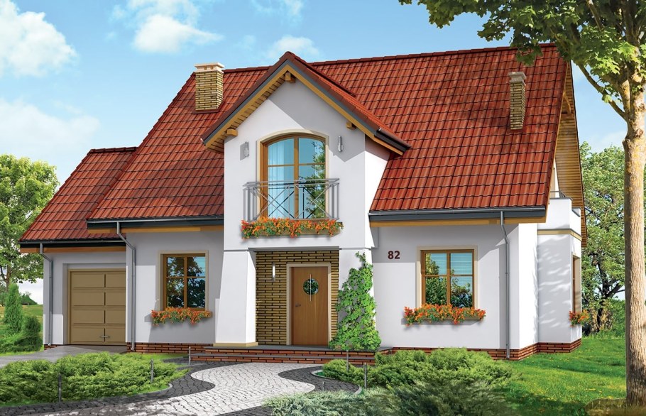 Одноэтажный дом с мансардой и пристроем