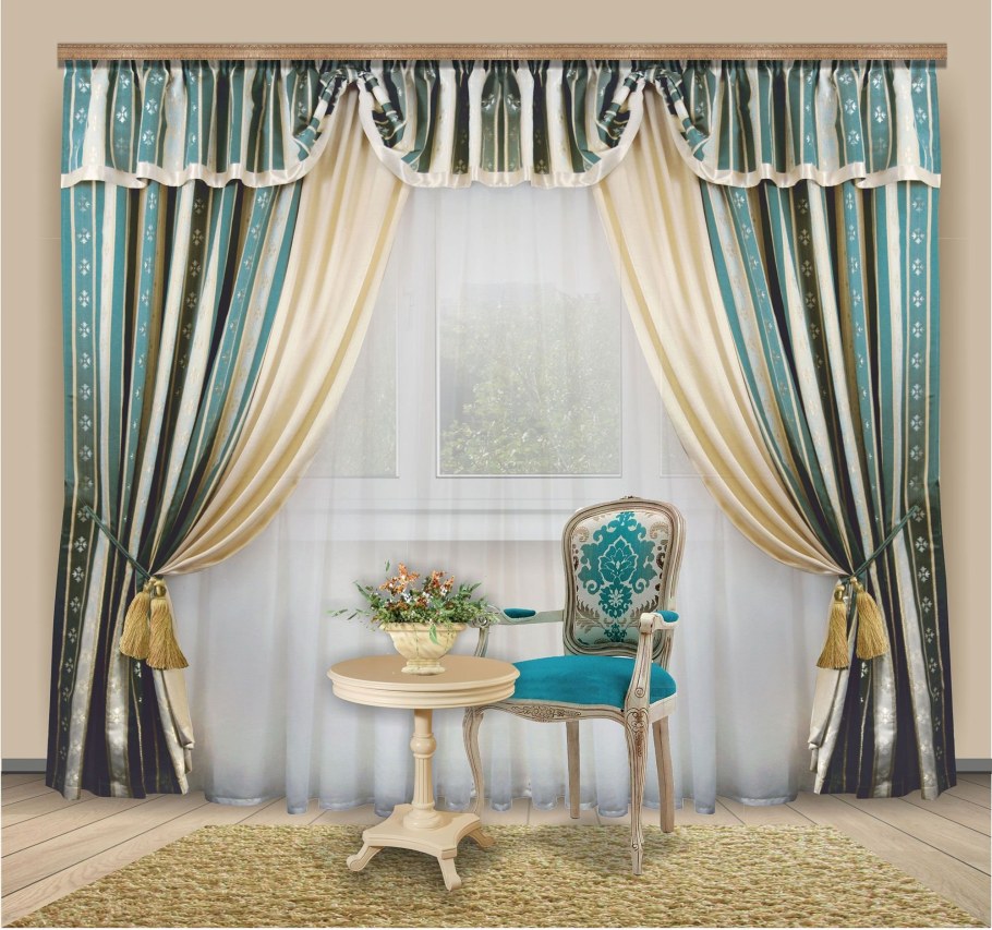 Шторы бирюза с золотом
