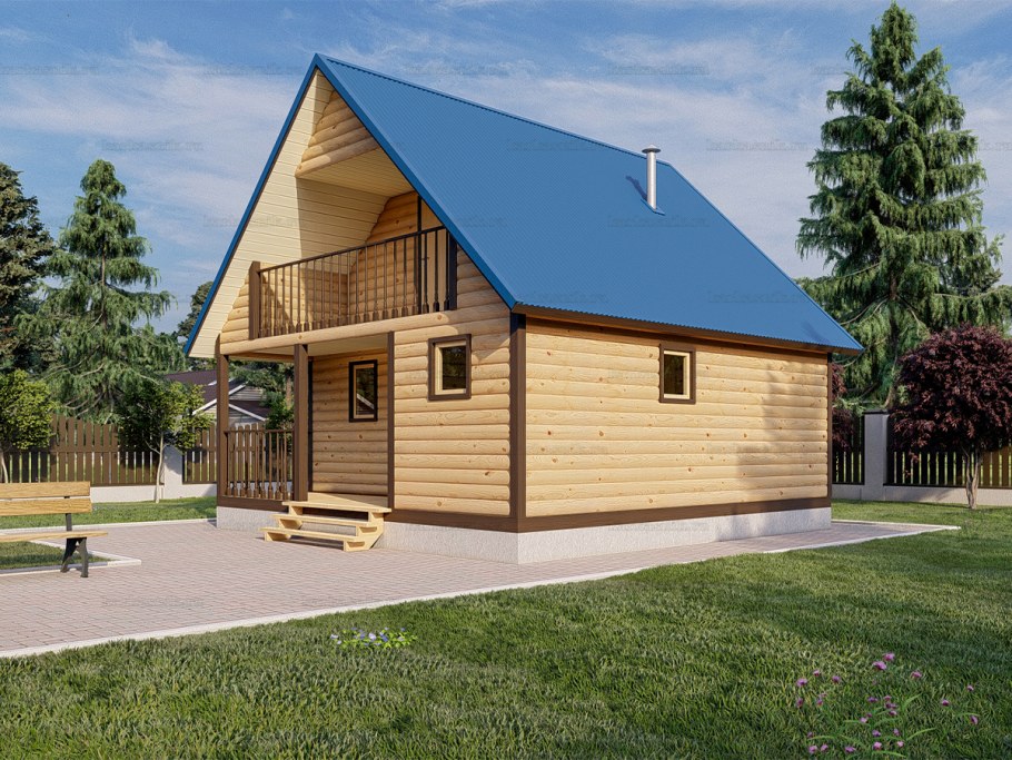 Баня 6х6 с боковой террасой