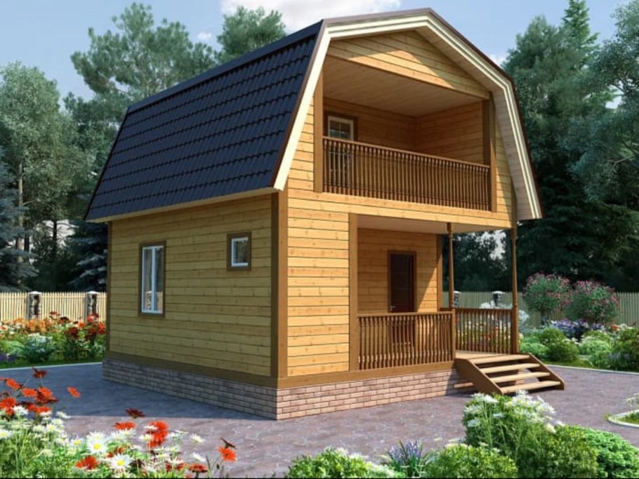 Дачный дом с мансардой 6х6м каркасный