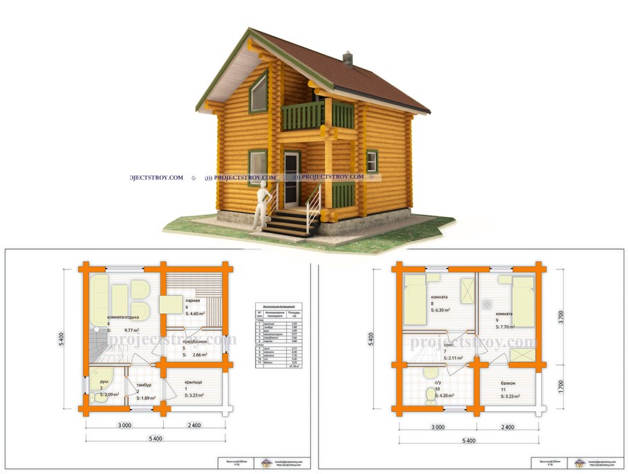 Баня-дом двухэтажная из бревна 6 на6