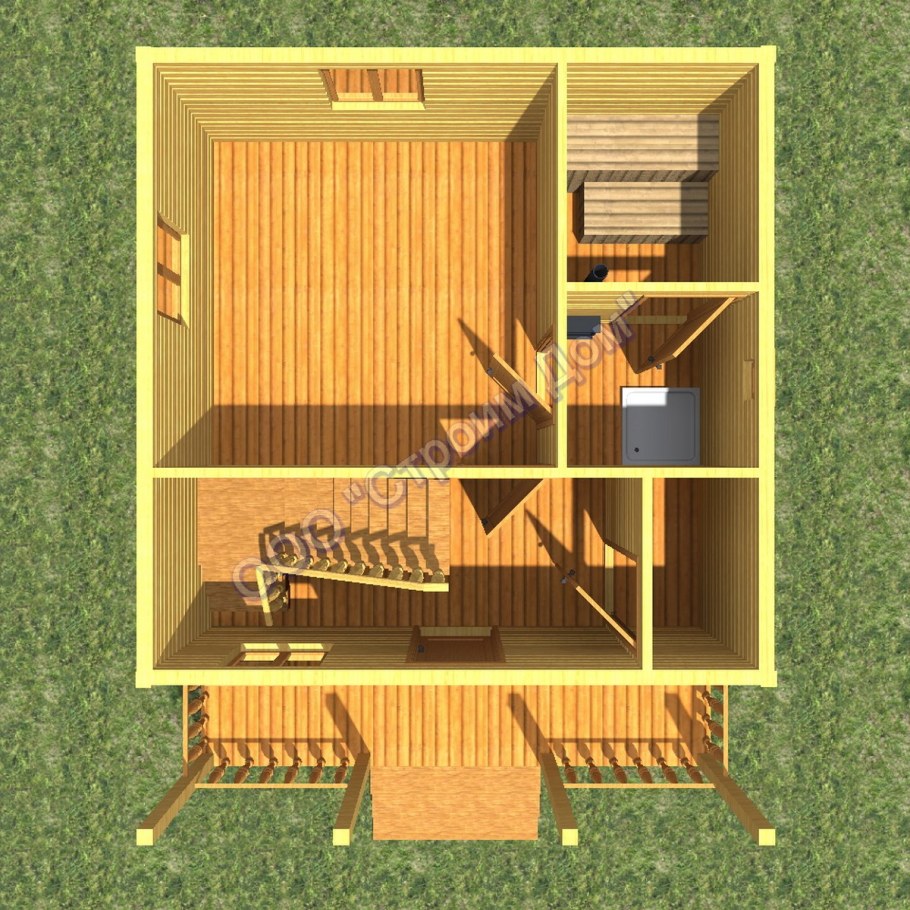 Баня с мансардой 6х6 из бруса планировка