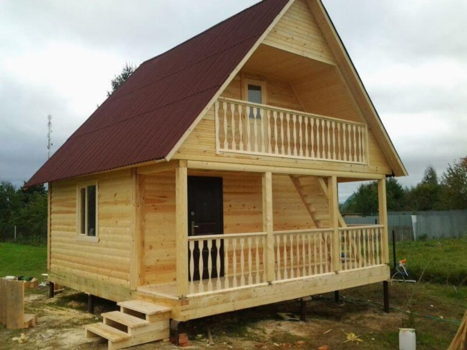 Баня 6х6 с мансардой и террасой