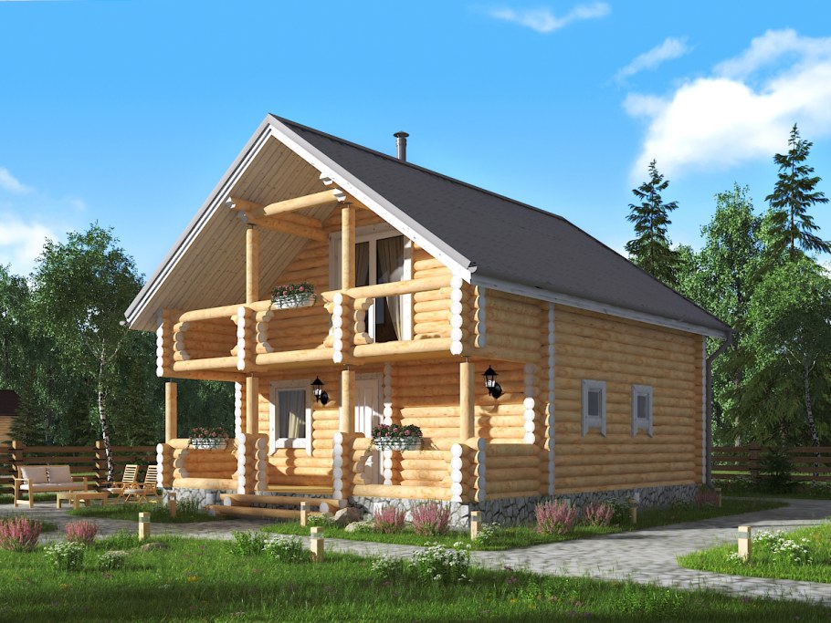 Баня из оцилиндрованного бревна 6х8