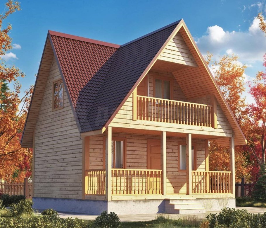 Деревянный дом из бруса с мансардой 6х6