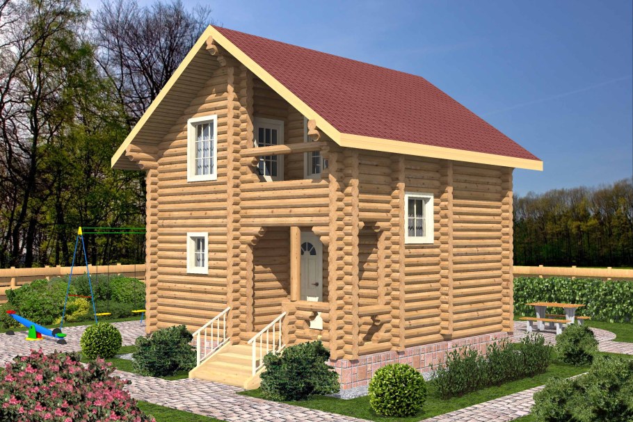 Деревянный дом из оцилиндрованного бревна 8*8