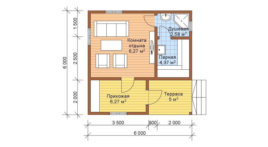 Баня из бруса планировка 6х7