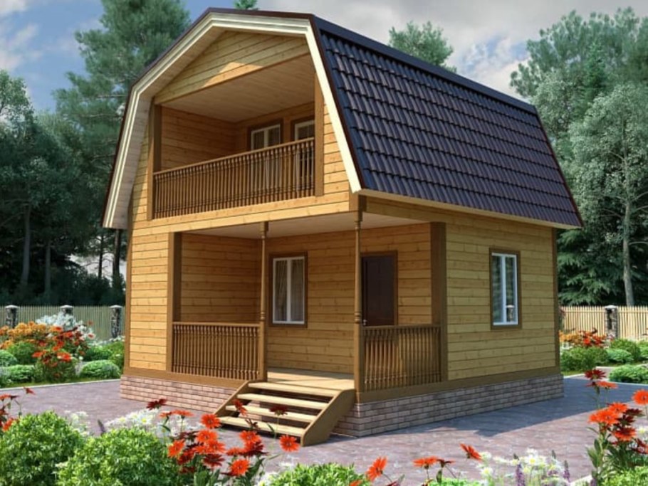 Деревянный дом из бруса с мансардой 6х6