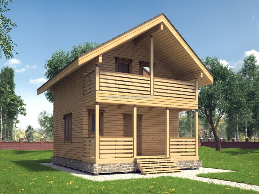 Баня дом 6х8 с мансардой и верандой из бруса под ключ 8