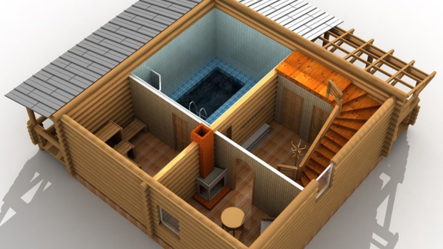 Планировка бани 6х6 с бассейном