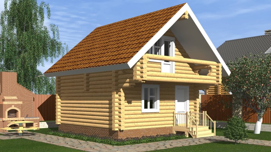 Баня-дом двухэтажная из бревна 6 на6