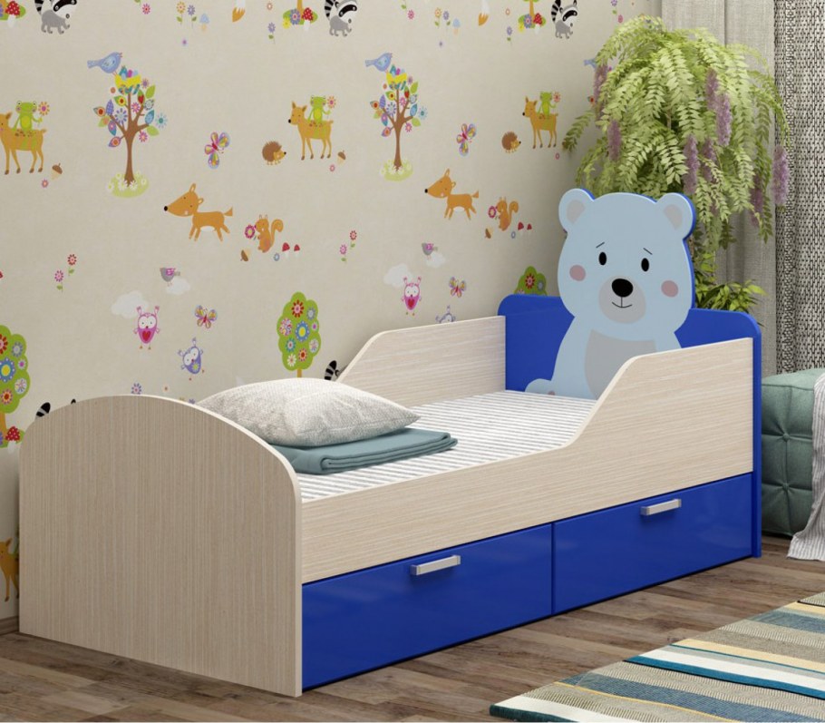 Кровать регион 058 "Бемби 5" с фотопечатью (тёмно-синий металл/мишка