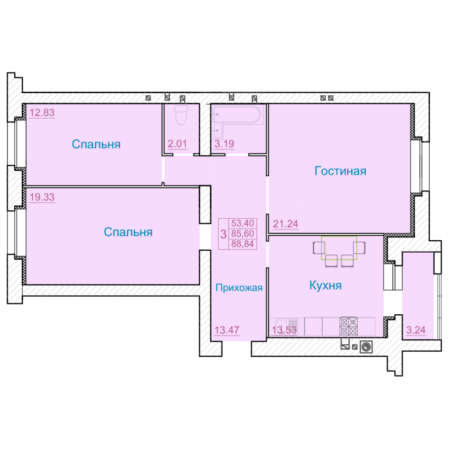 План трехкомнатной квартиры