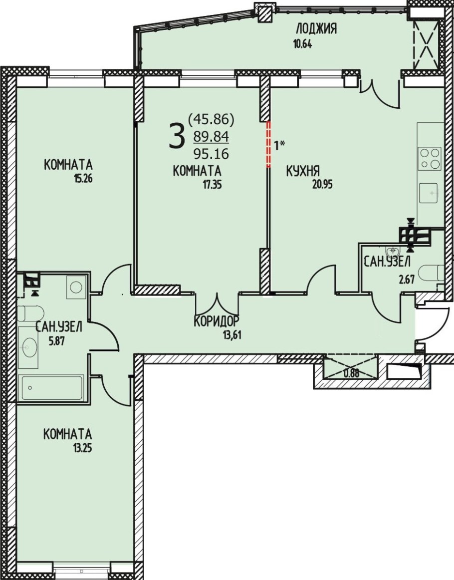 Планировка трехкомнатной квартиры