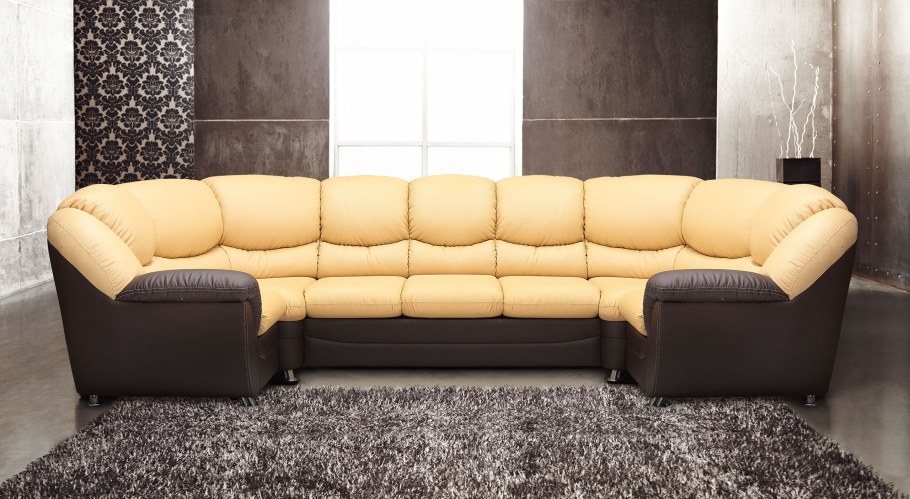 Серый кожаный угловой диван