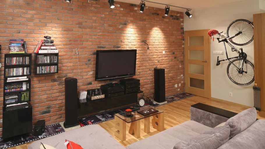 Стена в зале в стиле лофт