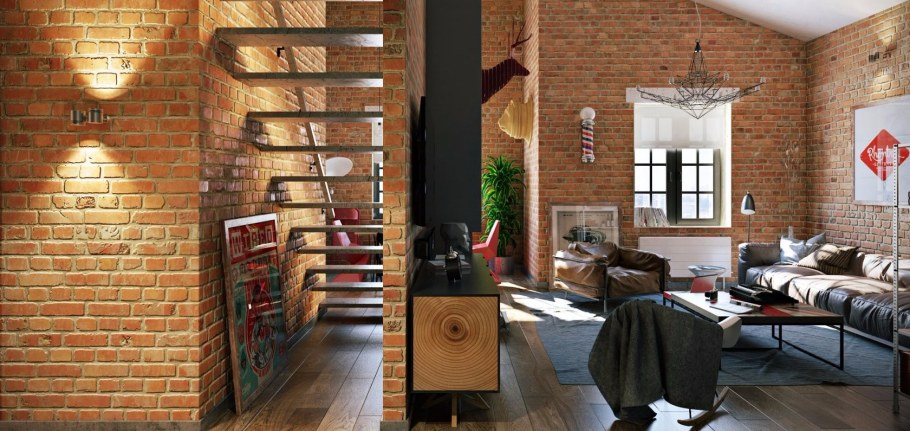 Loft Interior Design кирпич