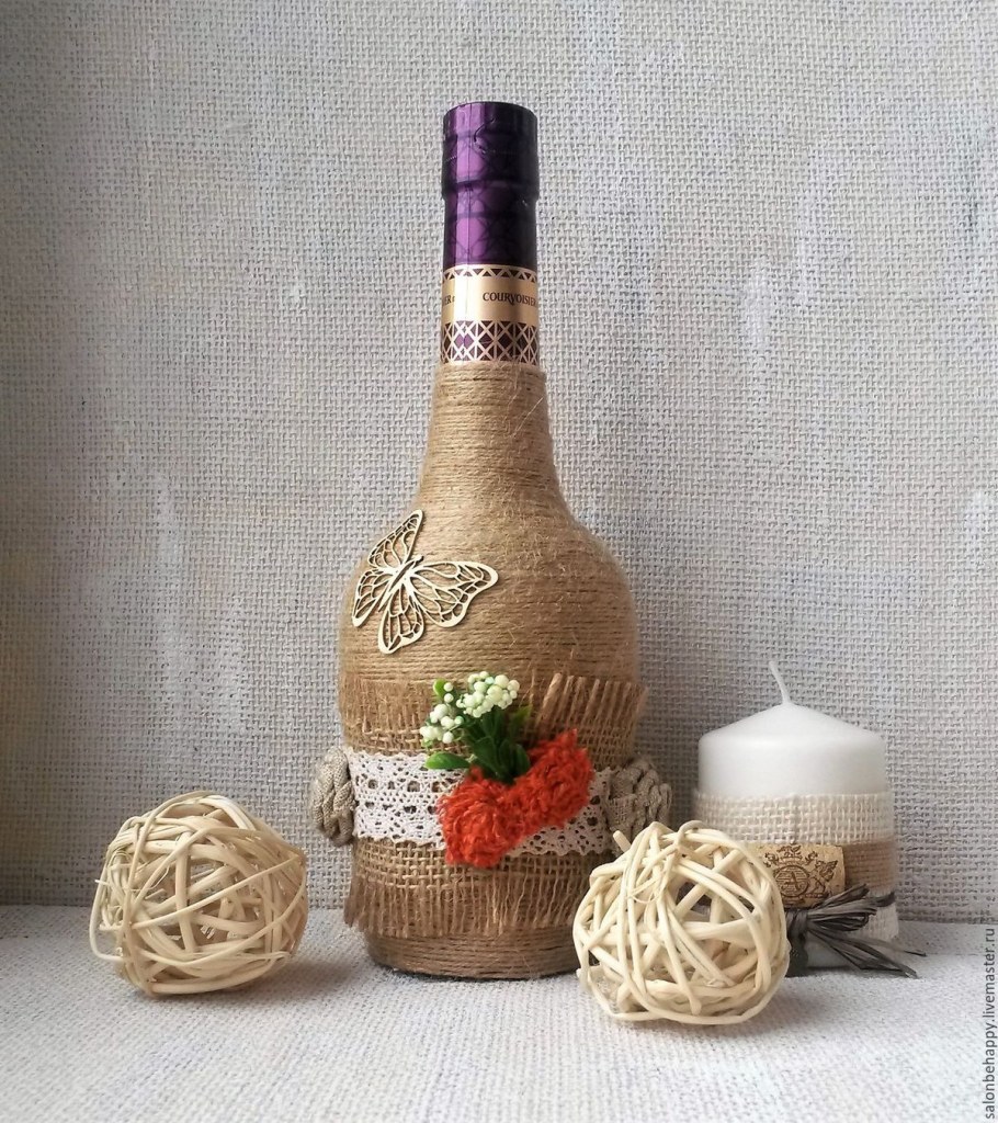 Бутылки декорированные шпагатом