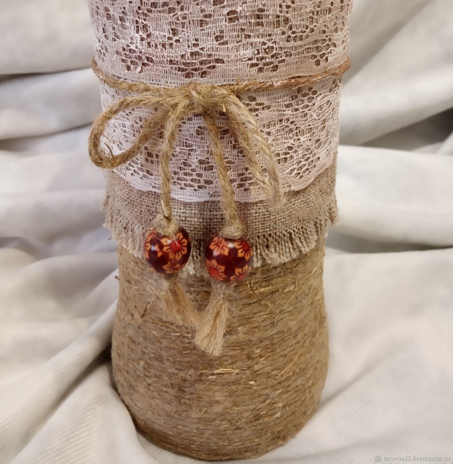 Декор бутылок джутом