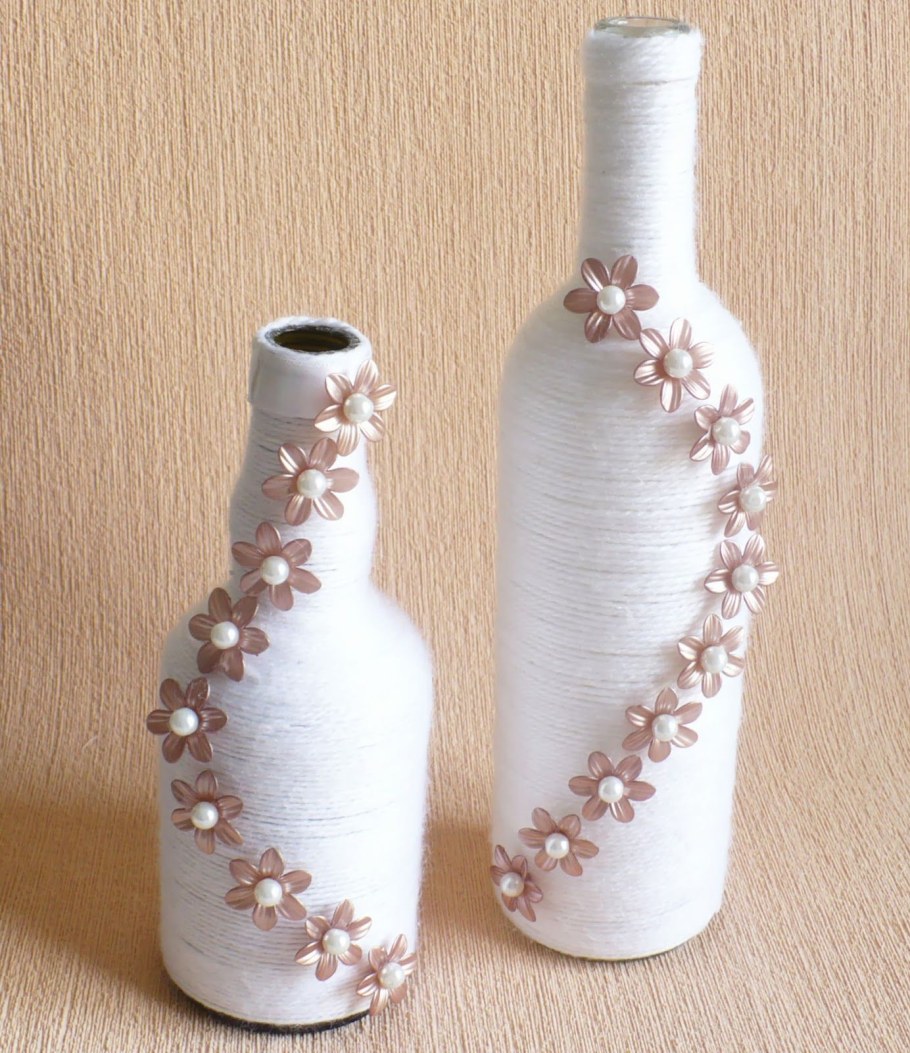 Декор бутылки шпагатом и бисером