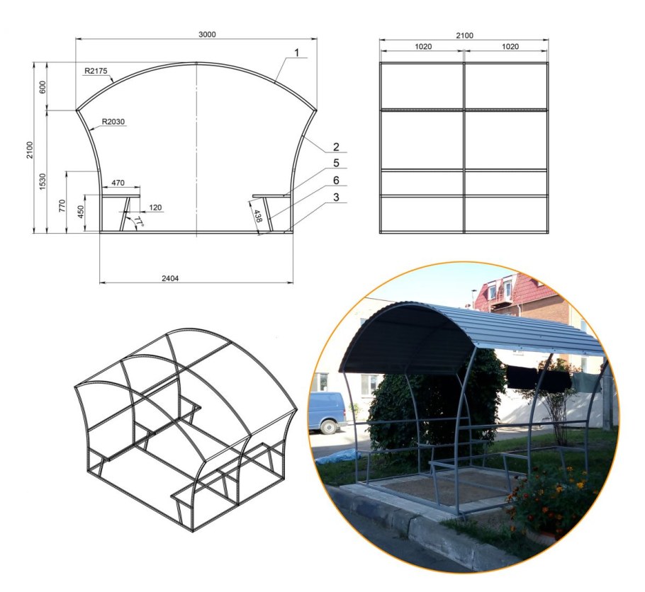 Прямоугольная беседка из металла