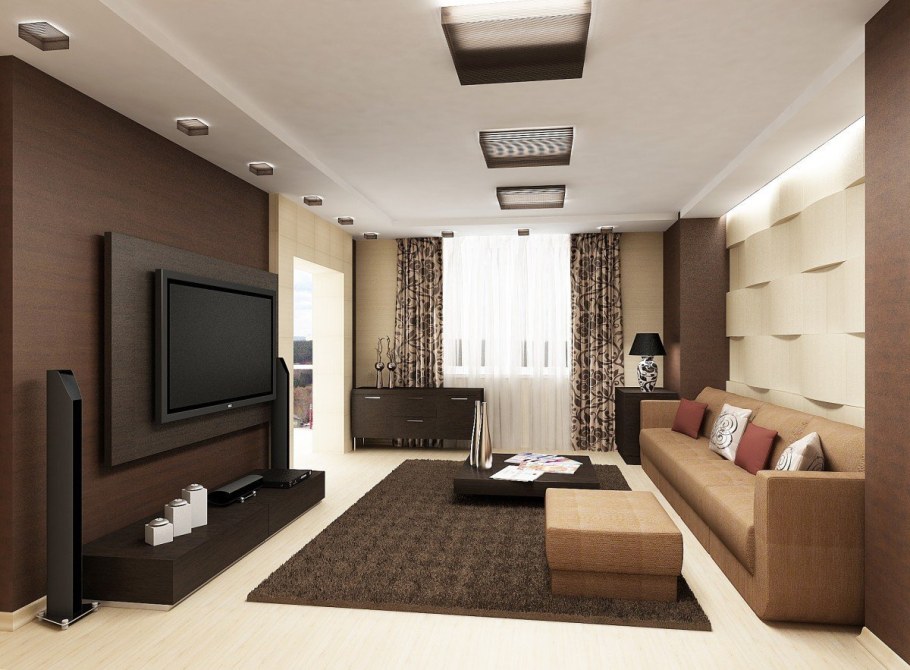 Коричневый интерьер гостиной