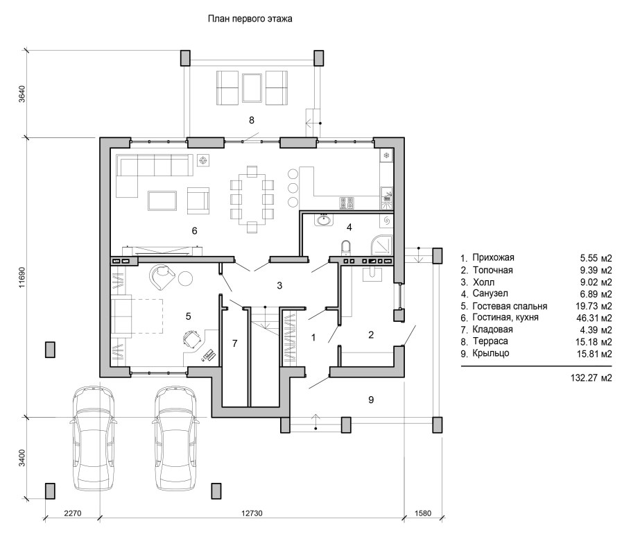 Планировка домов двухэтажных с гостиной-столовой