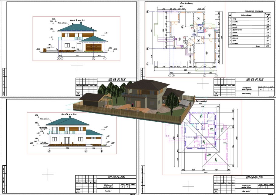 Двухэтажный жилой дом в автокаде