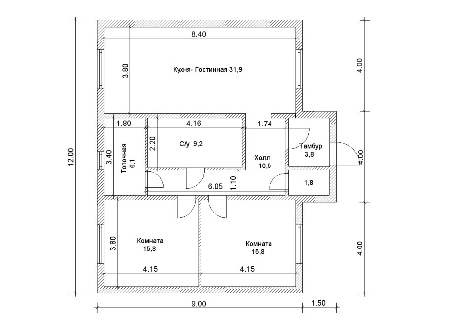 Чертёж дома с размерами