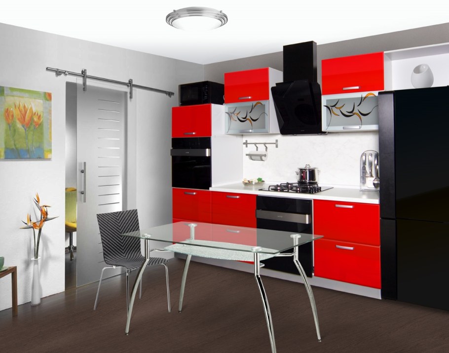 Кухонный гарнитур черно красный