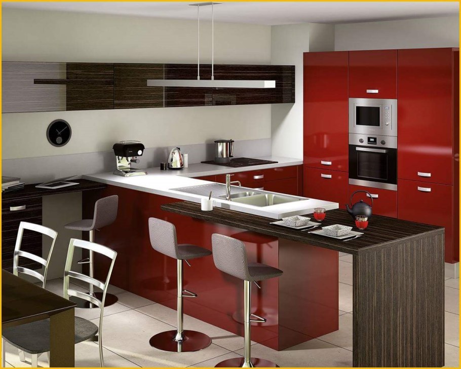 Кухни современная красное с черным