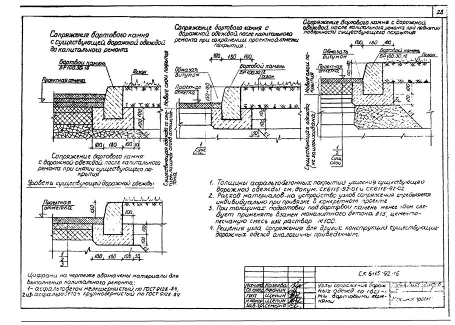 Конструкция установки бортового камня чертеж