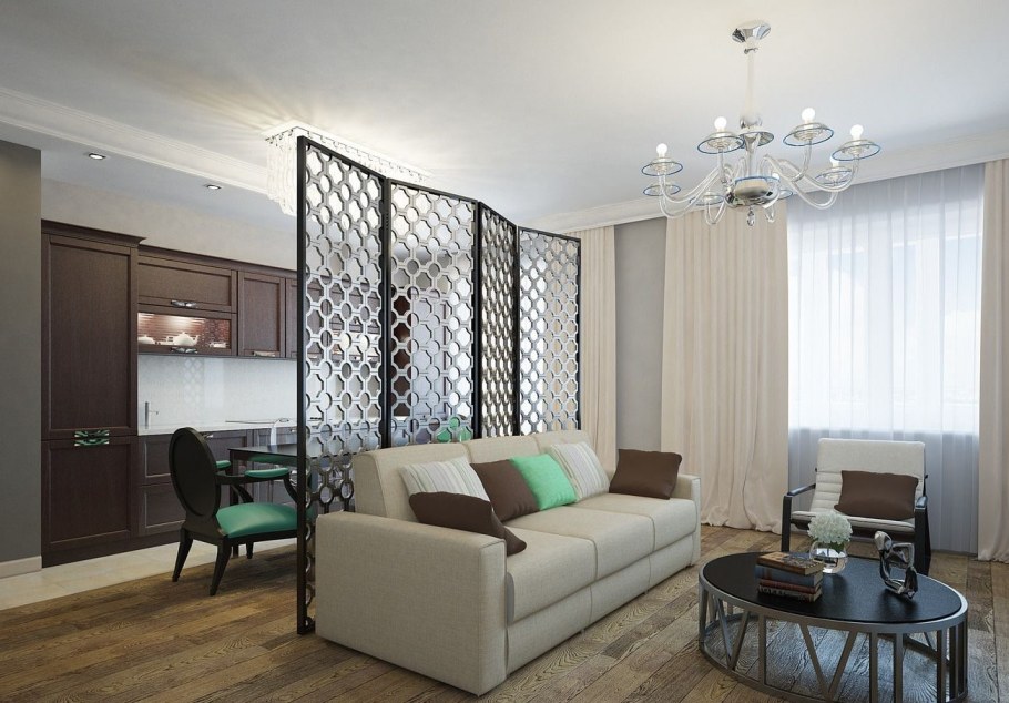 Перегородка для зонирования комнаты в стиле лофт