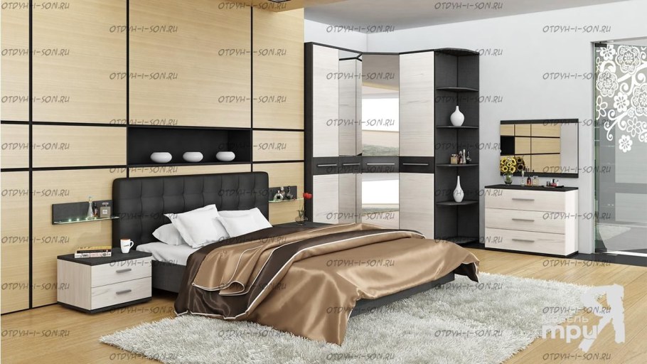 Гарнитур Кинг сайз спальный черный цвет