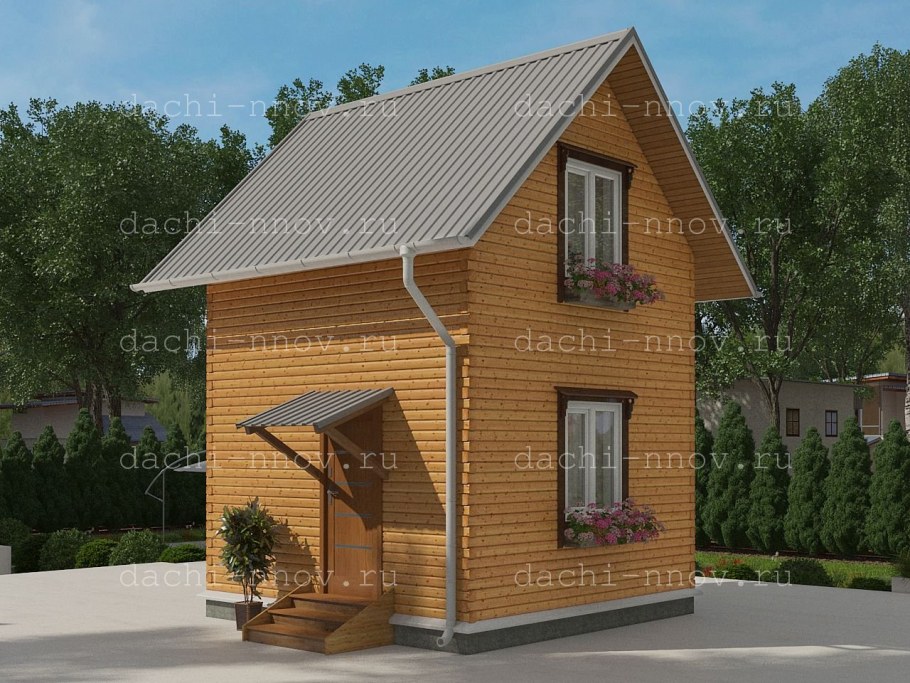 Дом с террасой 6x6 полутораэтажный Пестово