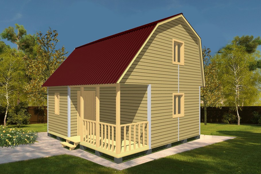 Баня с мансардой и террасой 8на9