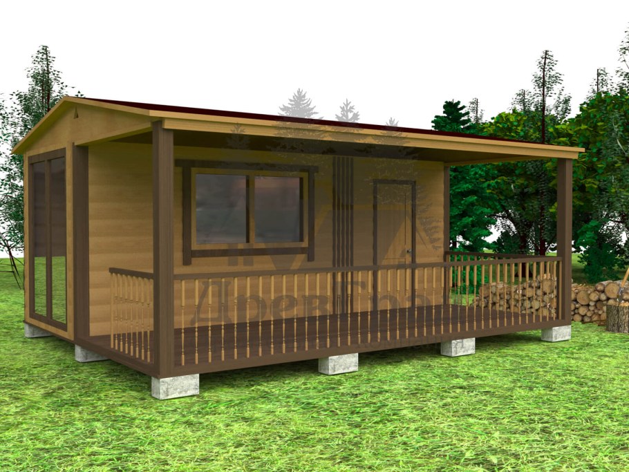 Баня каркасная 2.5×5 с верандой