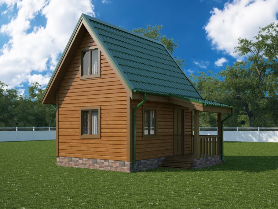 Дачный дом 5х5 из бруса с мансардой