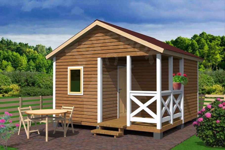 Каркасная баня с террасой 4*4