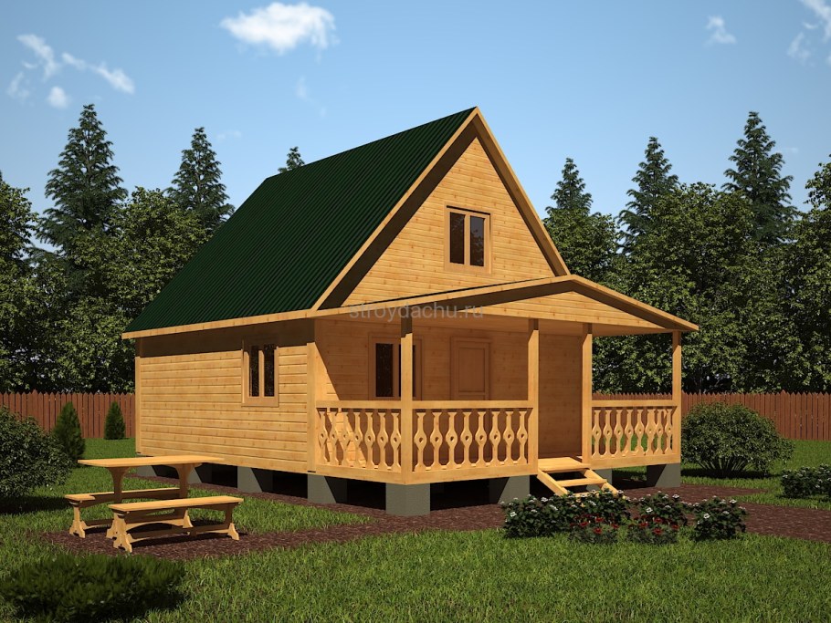 Баня дом 6х8 с мансардой и верандой из бруса под ключ 8