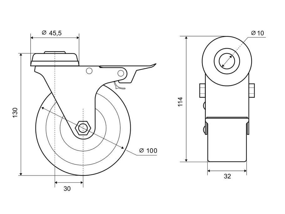Колесо для тележки Калибр wb4507d 00000020480