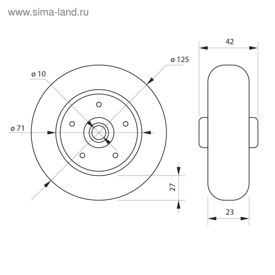 Колесо scb55 125 мм чертеж