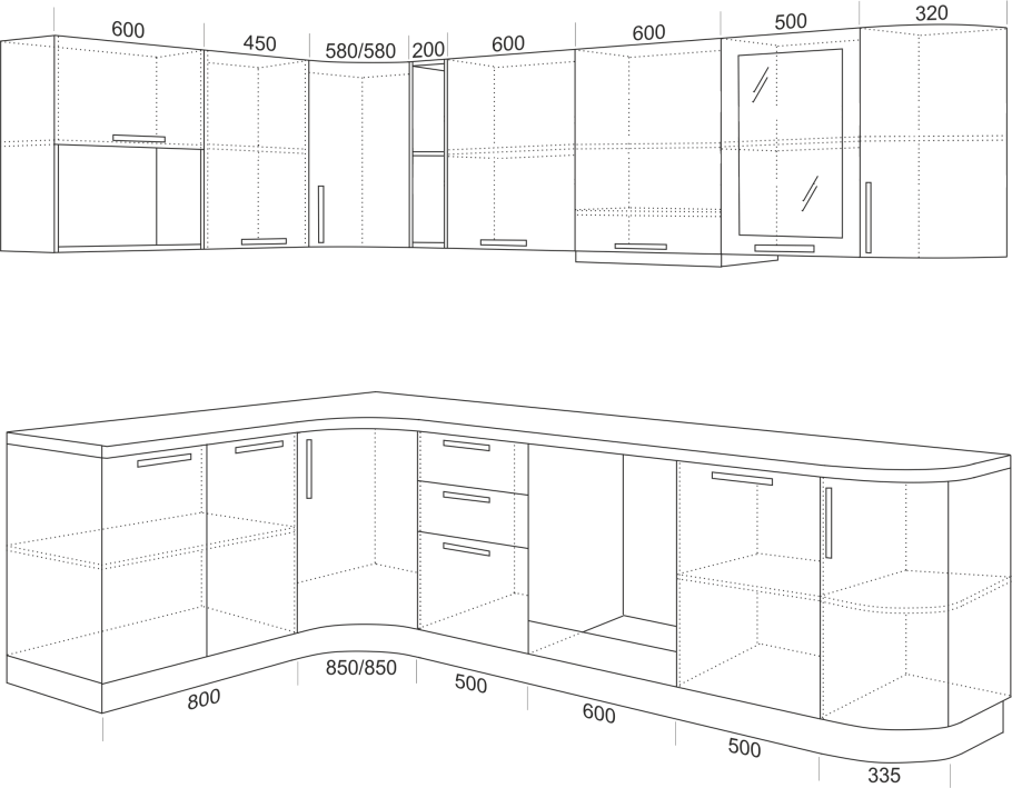 Чертеж угловой кухни 2метра на 2 метра