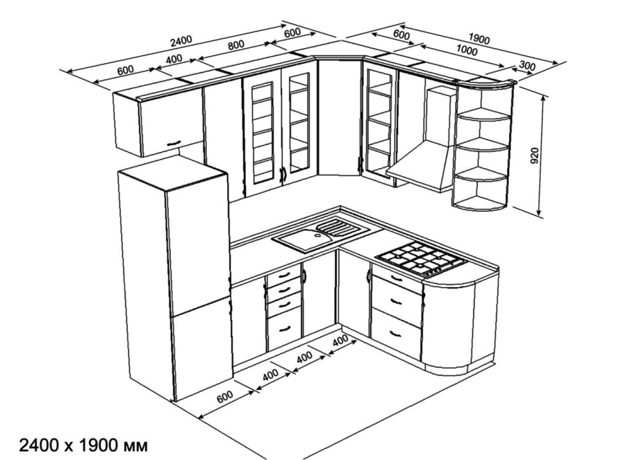 Кухня угловая 2100х1600 чертежи