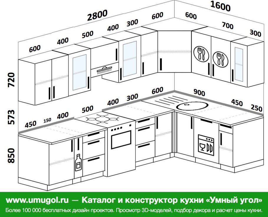 Кухонная мебель вид сбоку чертеж