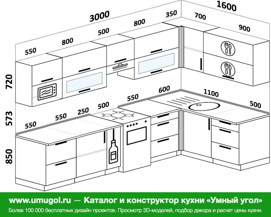 Эскиз кухни угловой