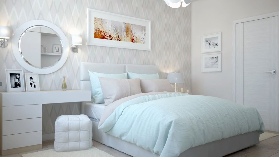 Спальня с белой кроватью